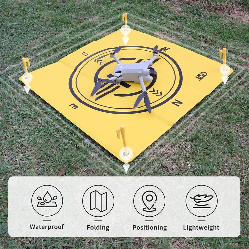 CQT Drone Landing Pad Universal Waterproof Weighted Portable Fast-Foldable Helipad Launch for DJI Mavic 3 Pro/Mini 2 SE/Air 2 2S/Mini 3 4 Pro/Mavic 2/Holy Stone/FPV/Avata 2/RC Quadcopters Accessories (55CM Yellow+Dark Gray) - Image 3